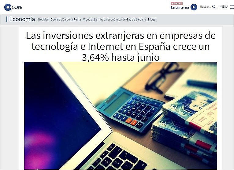 Las inversiones extranjeras en empresas de tecnologa e Internet en Espaa crece un 3,64% hasta junio